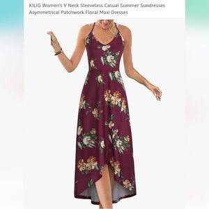 Women's Floral Maxi Dress - Burgundy